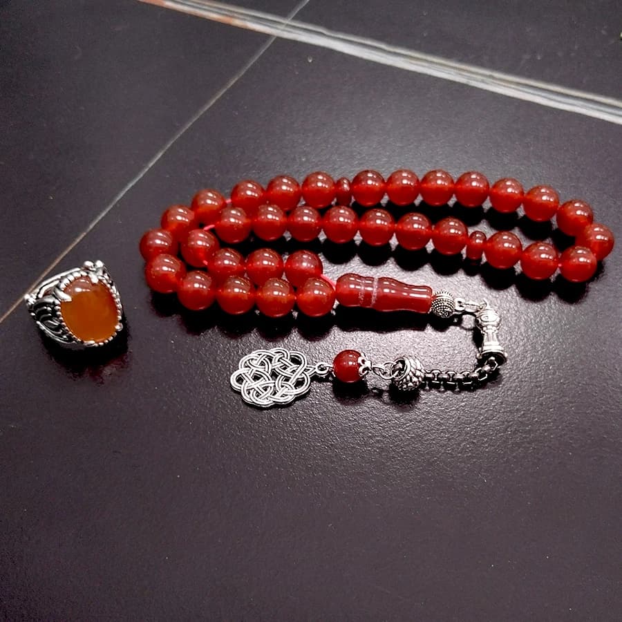 Set Tasbih red agate nnatural stone ring Misbaha prayer beads red bracelets ramadan Gift Eid turkish jewelry accessories