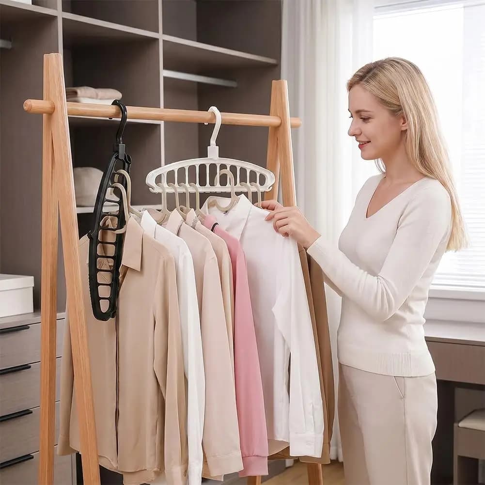 2-Pack Foldable Multi-Hole Plastic Clothes Hangers Space Saving Closet Organizer for Bedroom Dormitory Hanging Storage Solution