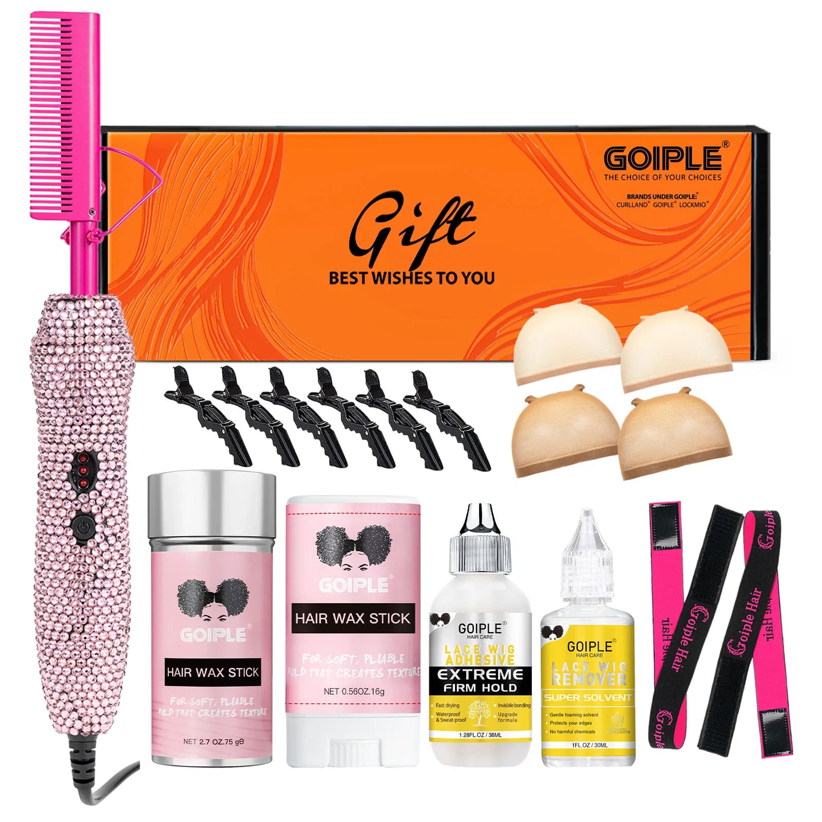 Pettine elettrico 2 in 1 per stirare e arricciare i capelli, adatto a tutti i tipi di capelli, crea acconciature perfette con kit per l'installazione di parrucche