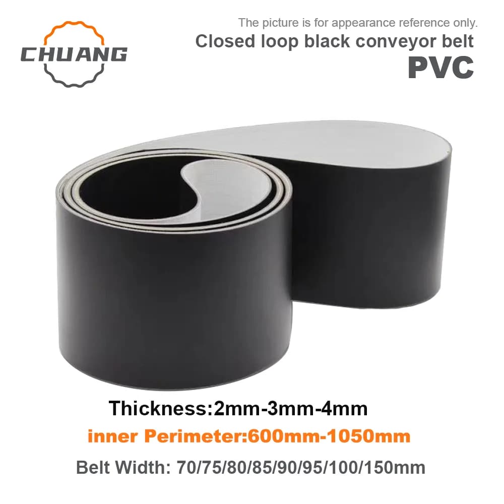 Perimeter:600mm-1050mm Black PVC Industrial Transmission Conveyor Belt(Can Customized Size)