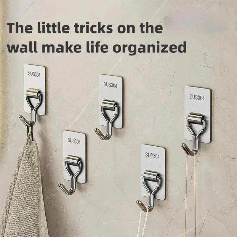 Durable Adhesive Wall Hooks Stainless Steel Door Wall Hangers for Kitchen Bathroom Organizer Storage Hook Towel Clothes Holder