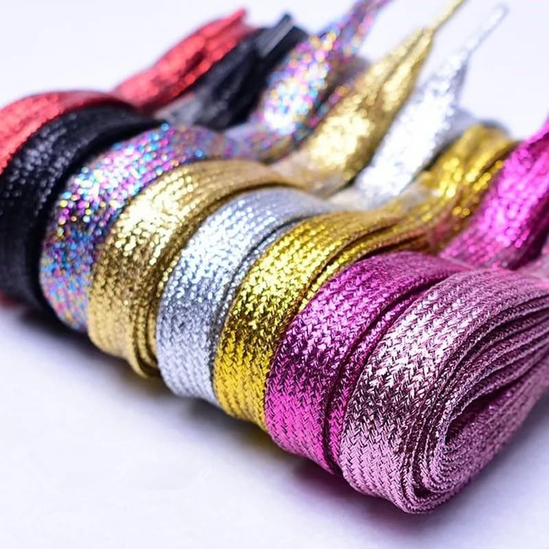 Lacci per Scarpe Lurex Colorati Larghi 1 cm, Lacci Trendy Luminosi per Autunno Inverno, Lacci Bianchi per Sneaker, Scarpe Casual e Sportive in Pelle