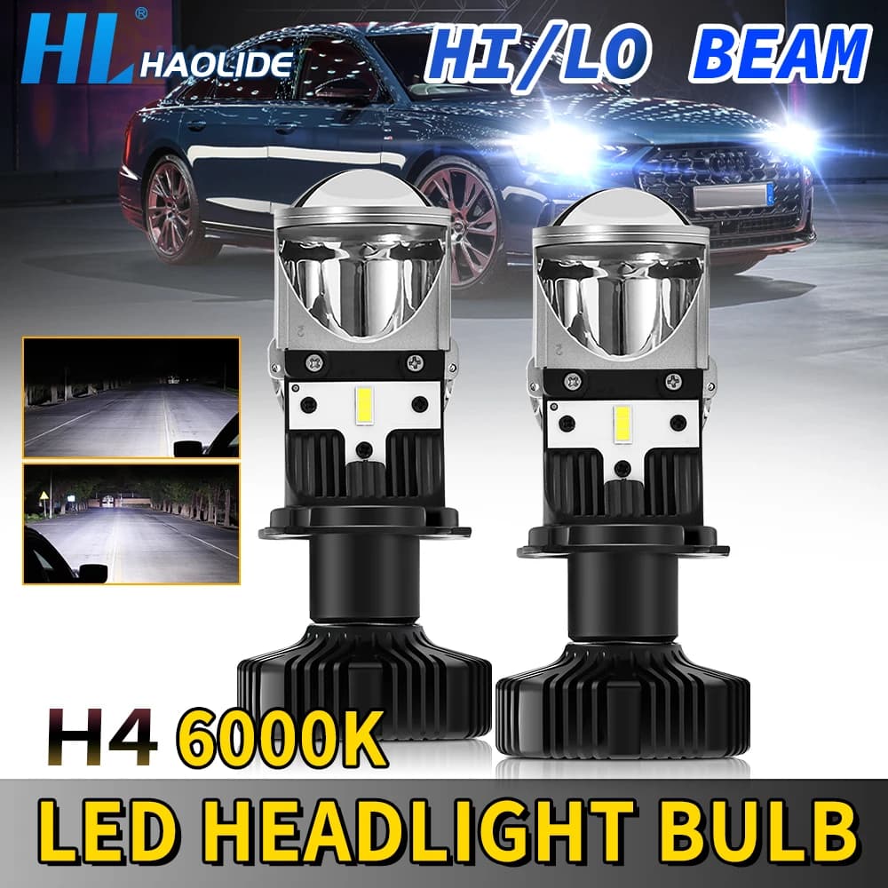 HL 2PC Faro Auto Super Luminoso H4 LED con Mini Lente Proiettore, Lampadina LED per Auto con Abbaglianti/Anabbaglianti, Lampada per Auto per Uso Fuoristrada