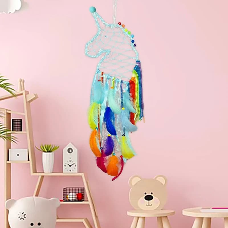Feathers Unicorn Dream Catcher Wall Hangings Decoration Bedroom Home Decor Window Pendants Wind Chimes For Girls Birthday Gifts