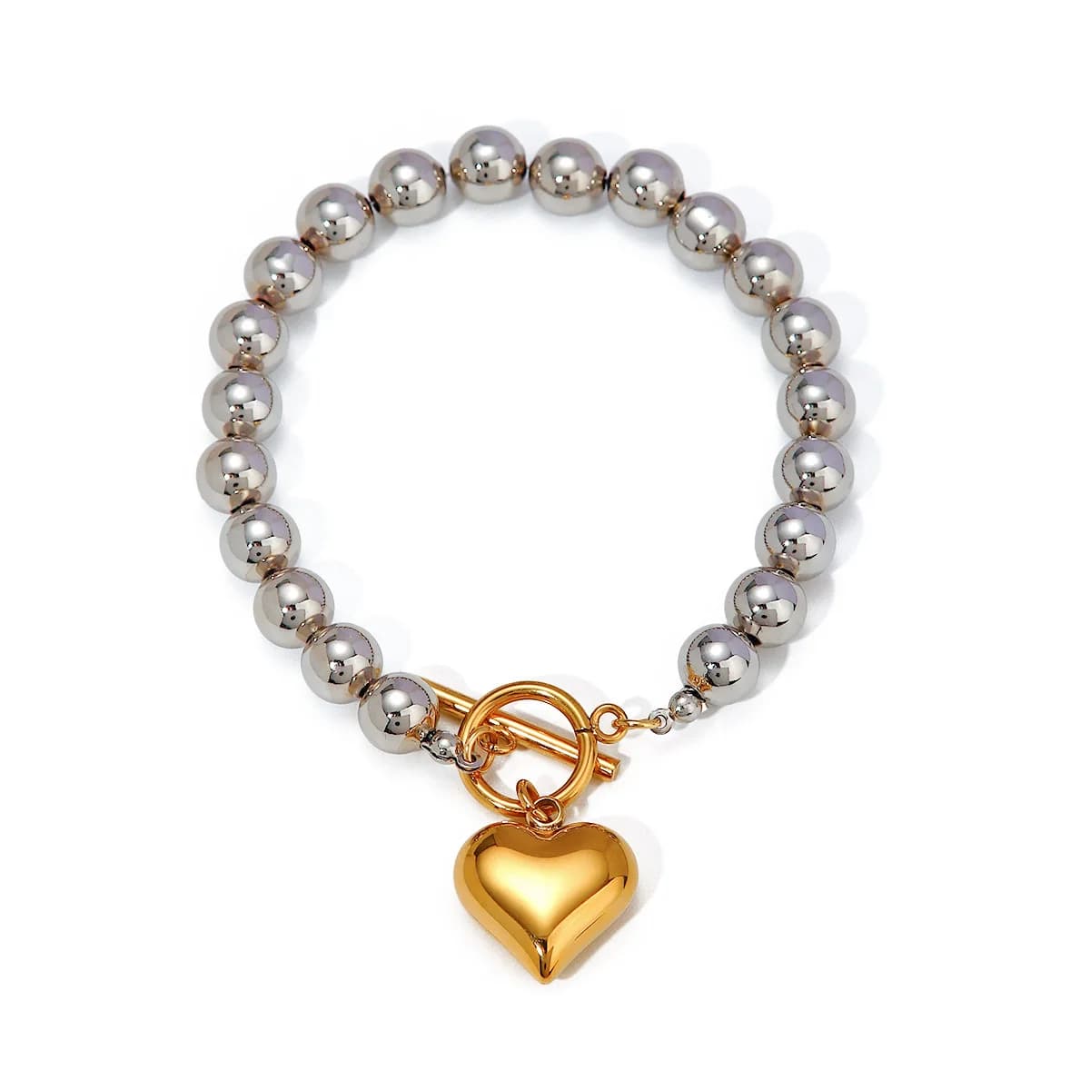 Bracciale a forma di cuore con perline appannate placcate oro 18 carati in acciaio inossidabile PVD per gioielli da donna all'ingrosso alla moda estiva