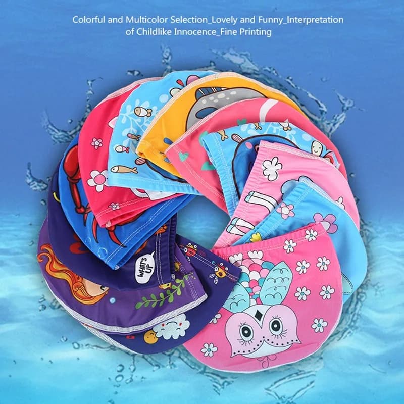 Kids swimming head stretch fabric funny cartoon swimming pool swimming head adorable kids ear protection swim hat for boys girls