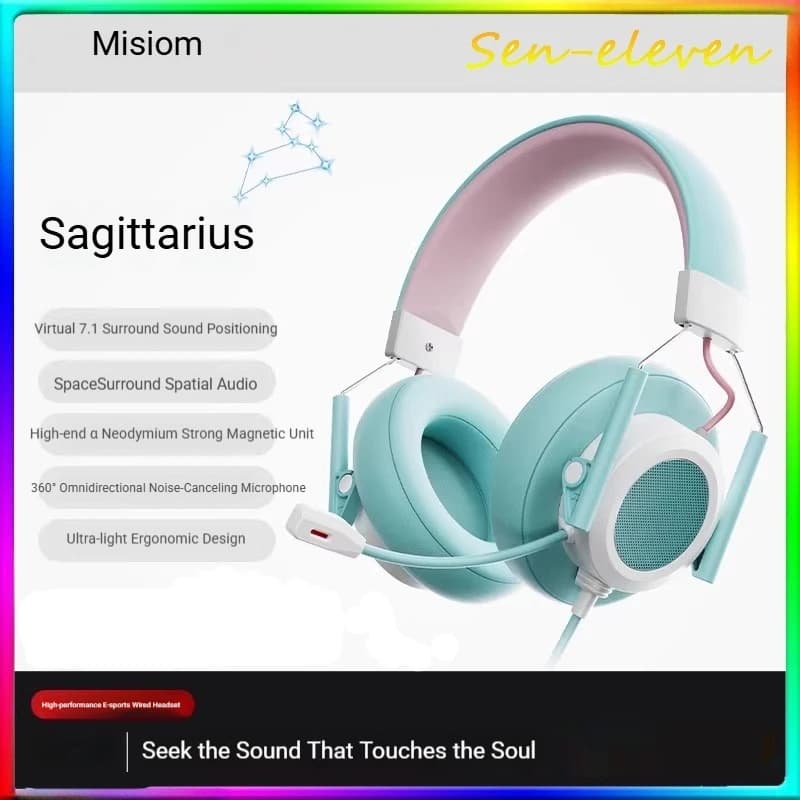 Gaming Cablate Misiom Sagittarius Over-Ear USB Headphones with Microphone 2 in 1 for PC and Laptop
