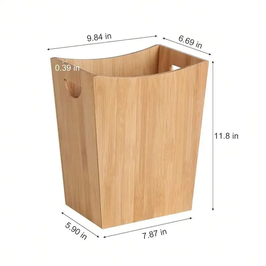 Bamboo Small Trash Can With Handles Rectangular Waste Basket For Bathroom Living Room Office Kitchen