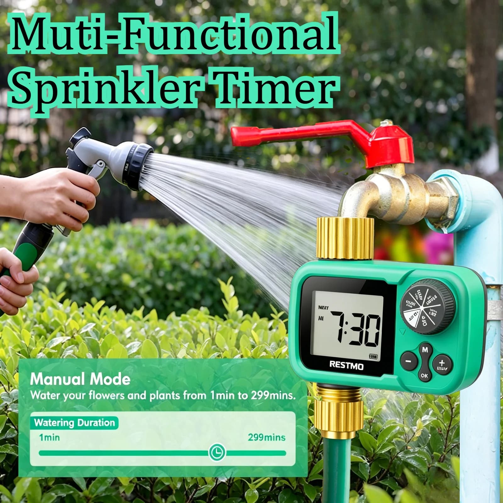 Timer per irrigazione a valvola a sfera (2 pezzi) per bassa pressione dell'acqua, per tubo da giardino, rubinetto esterno, sistema di irrigazione del prato