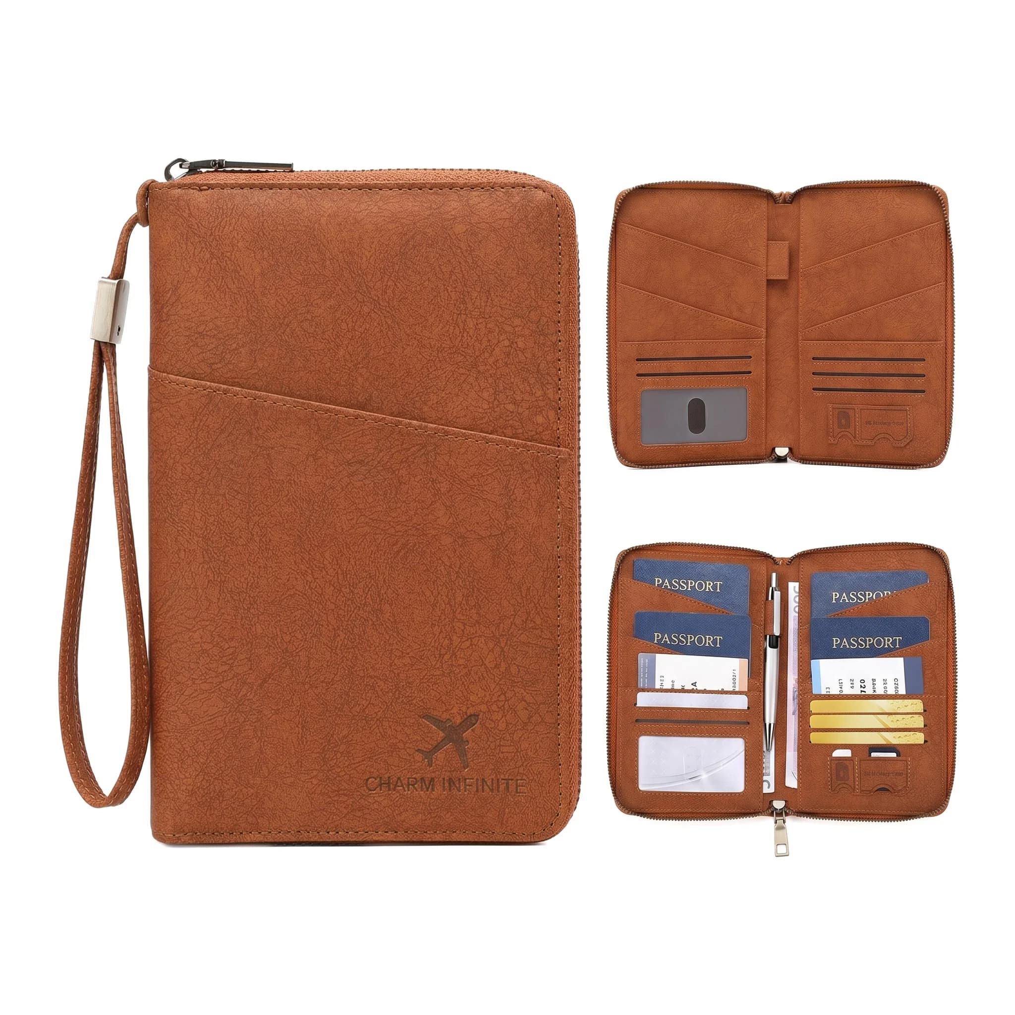 Pomelo Best Large Capacity Travel Document Wallet Leather Passport Holder with Pen Loop Wristlet