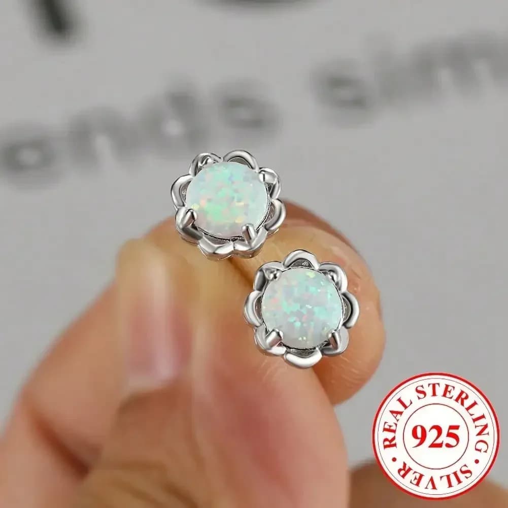 Delicati orecchini a forma di fiore con opale bianco per donna, perfetti per appuntamenti, feste, accessori di moda per tutti i giorni