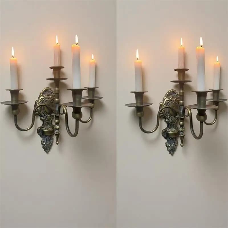 Lampada da parete europea con candeliere in ferro, tavolo da pranzo, sfondo, decorazione da parete, portacandele, cortile, pendente da parete, decorazioni per la casa