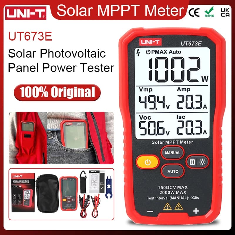 UNI-T UT673E Misuratore Solare MPPT 60-2000W, Tester per Moduli Fotovoltaici con Bluetooth, Misurazione Vmp Imp Voc Isc
