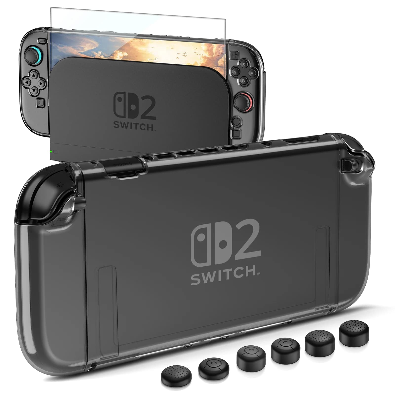 Adatto per switch 2, custodia protettiva trasparente, copritasti, pellicola temperata, set custodia protettiva antigoccia per macchine da gioco
