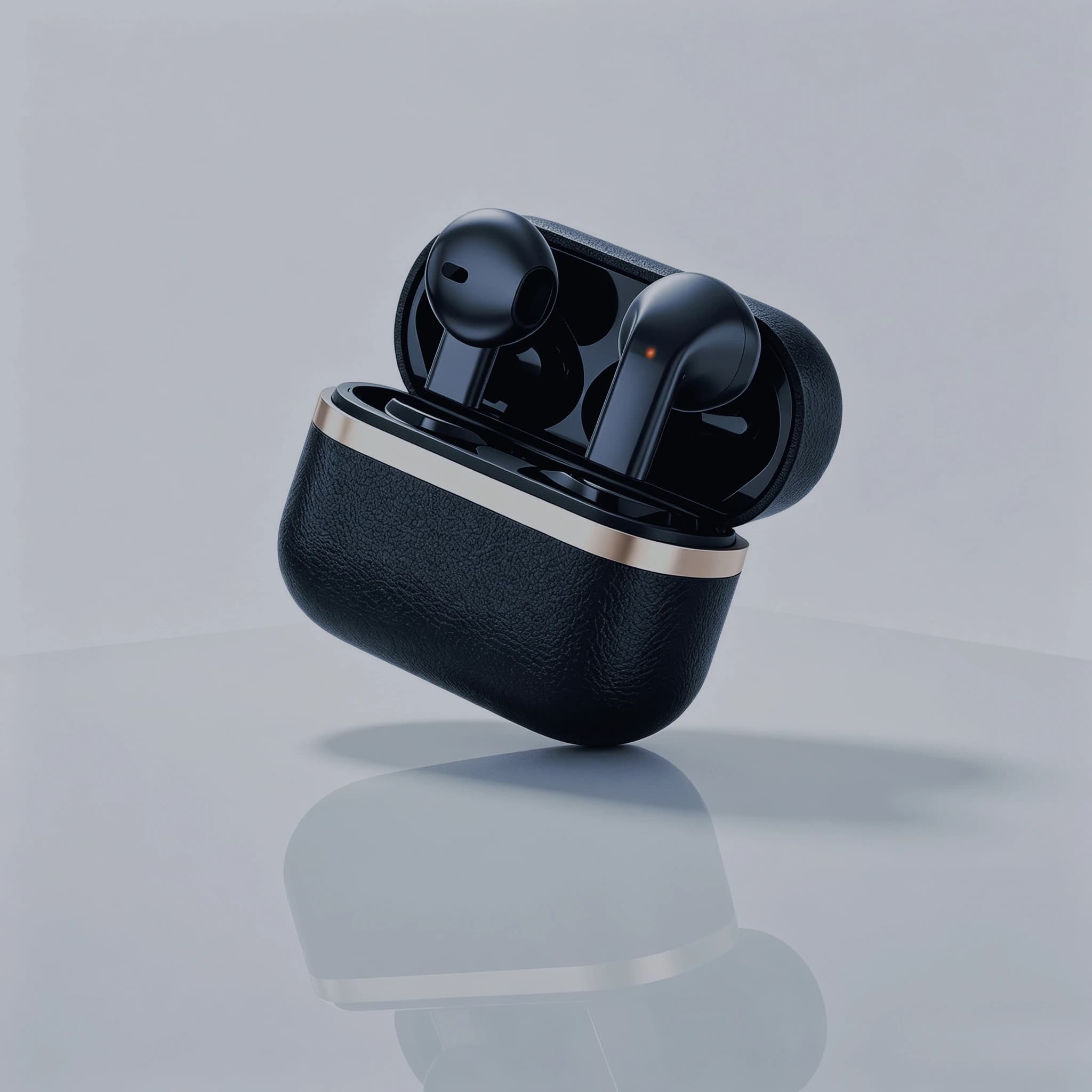 Portable Bluetooth In-Ear Earbuds Premium Leather Craft Sleek Streamlined Shape Built-In Microphon All-Day Continuous