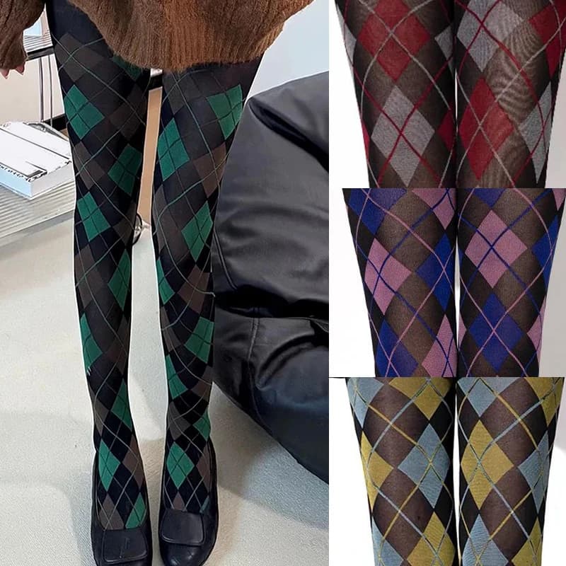 Spring Retro British Plaid Women's Pantyhose Fashion High Elastic Slim Warm Stockings Y2K JK Lolita Tights Sexy Pantyhose Socks
