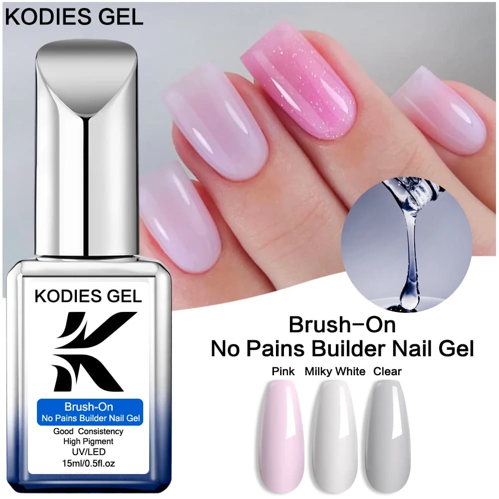KODIES GEL Brush On Builder Gel Nail Polish in a bottle Bio Formula No pain Gel Nail Extension Hard White milk Transparent Manicure