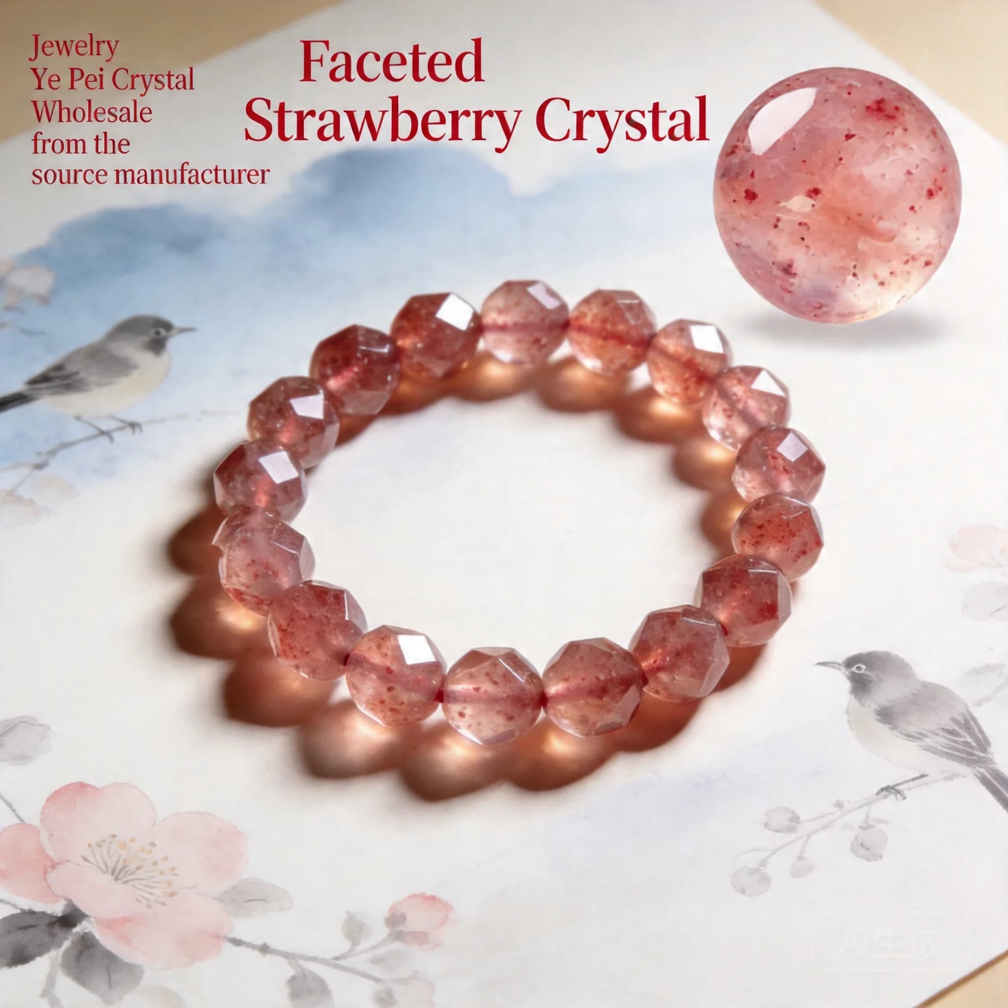 Braccialetti di perle sfaccettate in quarzo fragola naturale 2026, perle rotonde sciolte, gioielli alla moda e versatili per donne e ragazze, gioielli fai da te