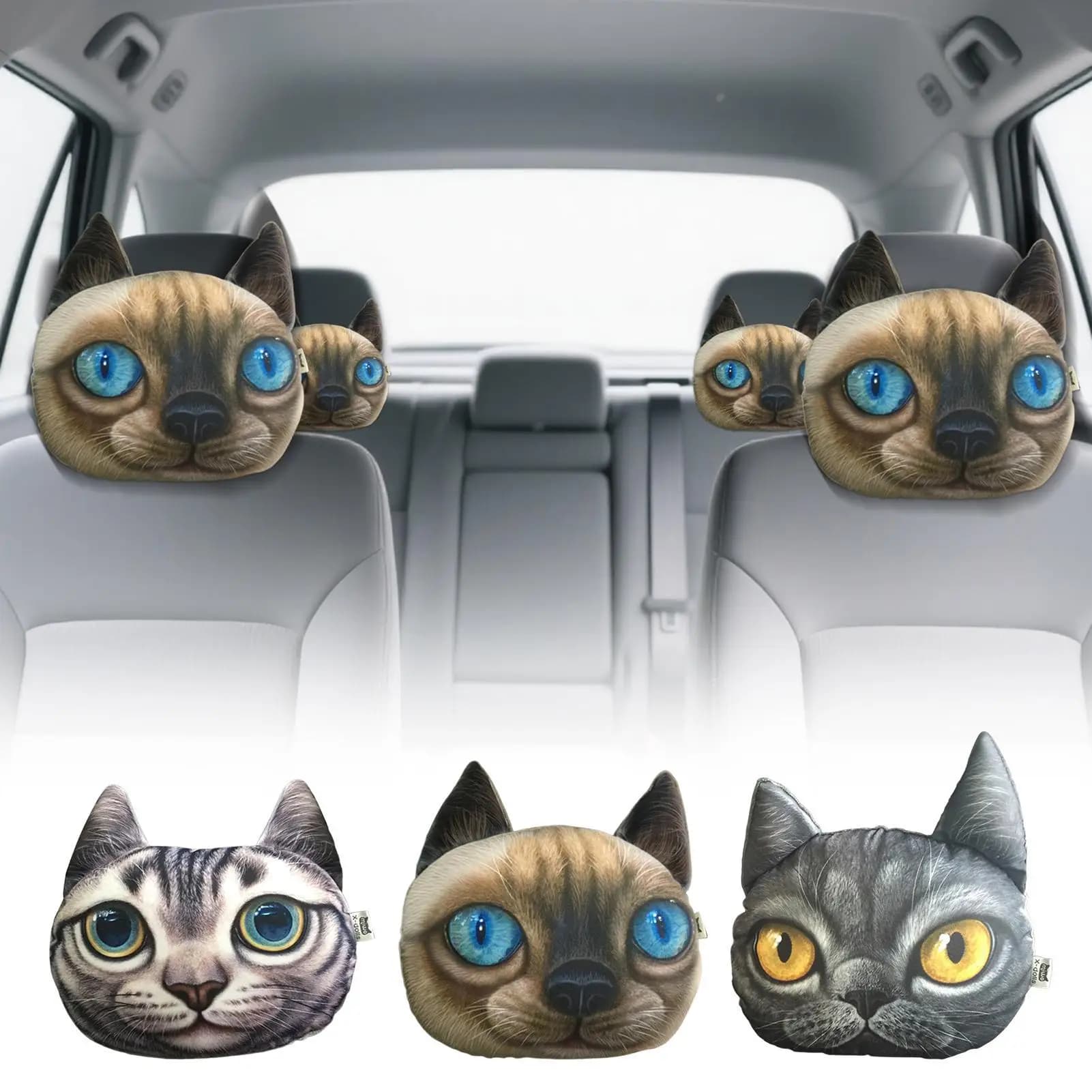 Poggiatesta per Auto con Supporto per il Collo, Design Gatto Carino, Ergonomico, Universale, Cuscino per Sedile Auto