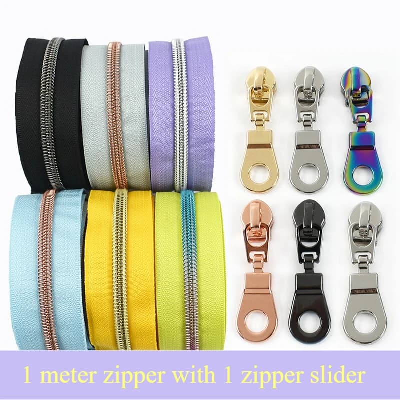 3/5/10M 5 # Nastro per cerniere in nylon con estrattore Borsa per indumenti Chiusura con cerniera al metro Decor Zip Kit di riparazione Accessori per cucire fai-da-te
