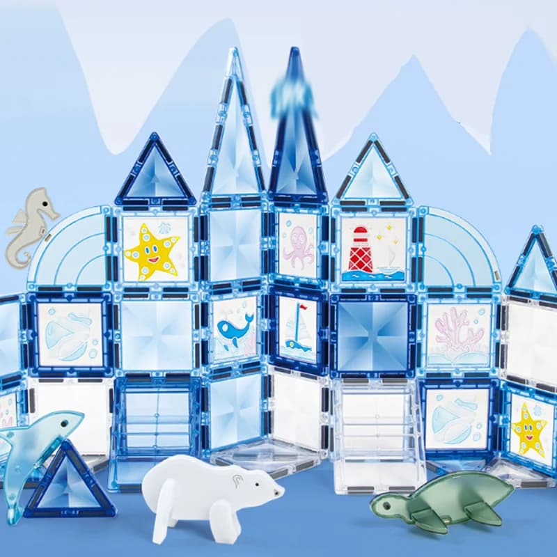 Blocchi Magnetici Serie Oceano, Set di Piastrelle Magnetiche, Giocattoli Educativi DIY per Bambini, Puzzle Regalo per Bambini
