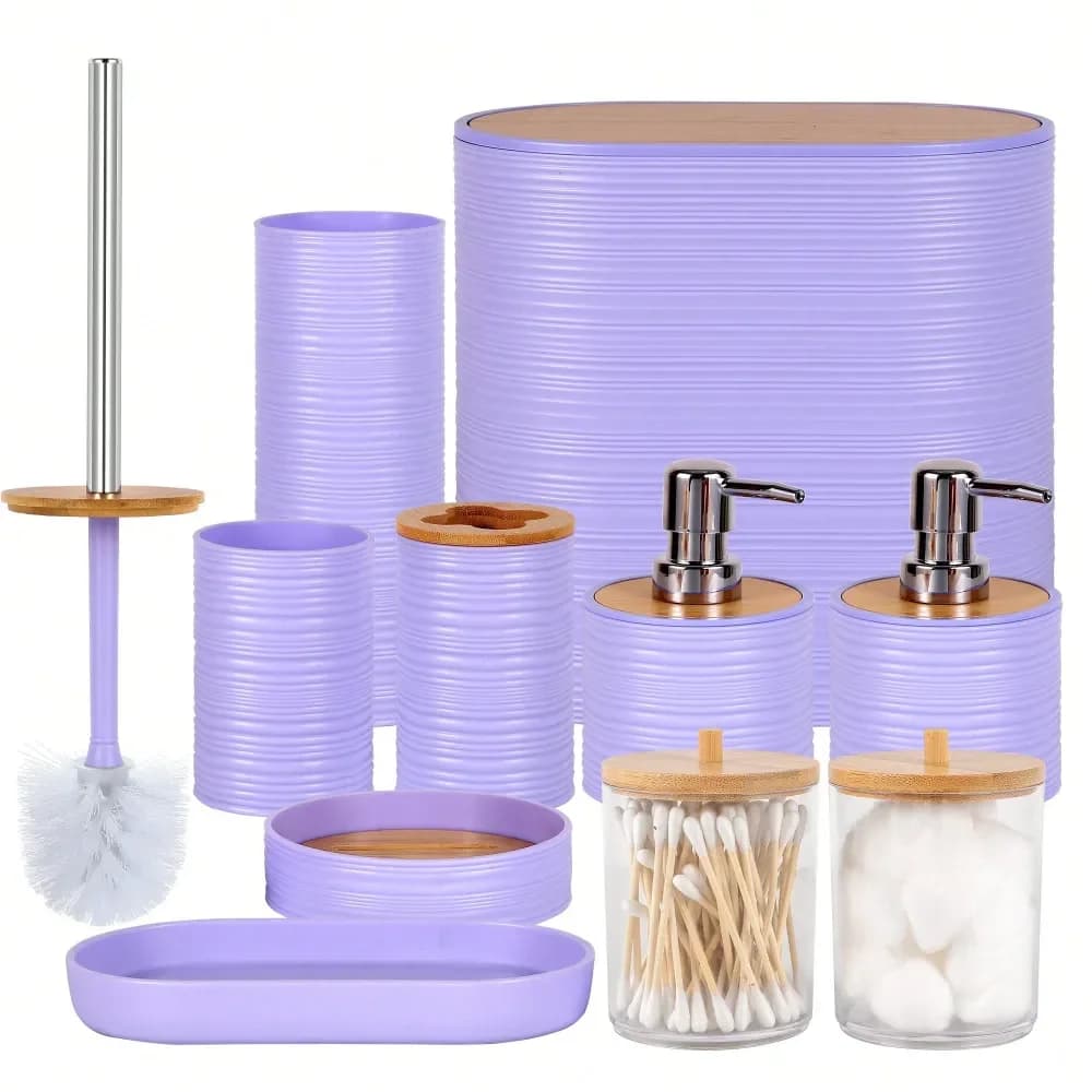 Set di Accessori per il Bagno, 10 Pezzi, Set di Accessori per il Bagno, Spazzola per WC, Cestino, Porta Cotonetti, Dispenser Sapone