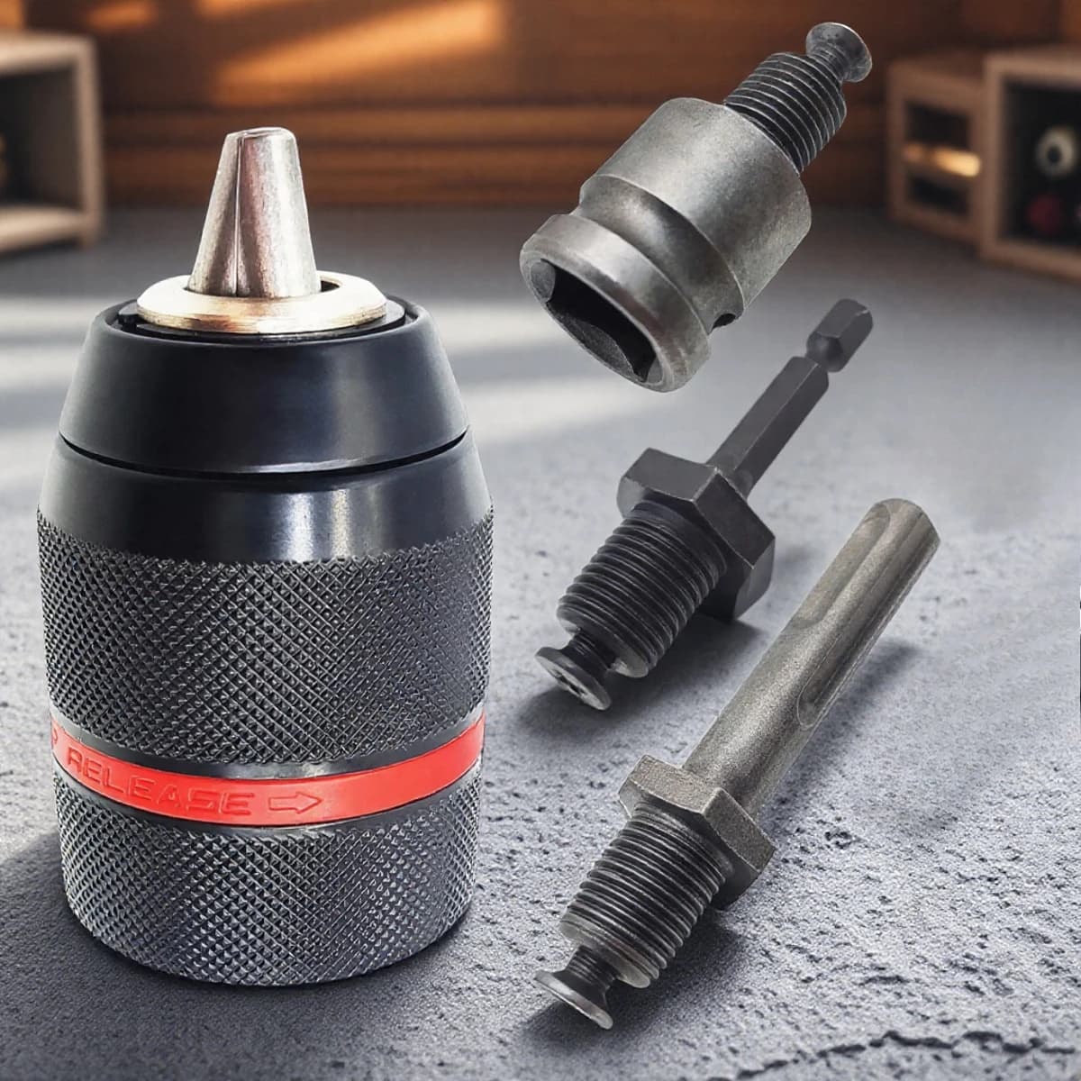 4 pezzi mandrino per trapano in metallo senza chiave adattatore per impugnatura rapida esagonale SDS set di strumenti per cacciavite a percussione con gambo quadrato