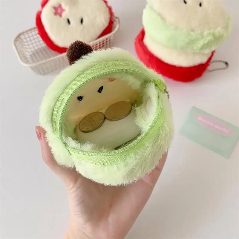 Portamonete in peluche a forma di mela, simpatico cartone animato, portachiavi, ciondolo, borsa portaoggetti portatile, charm per zaino, ornamenti da appendere alla borsa, regali per ragazze