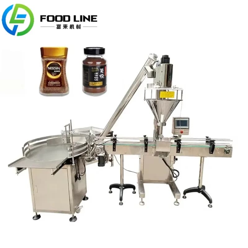 Fully automatic filling machine for feeding powder bottles with protein chili powder