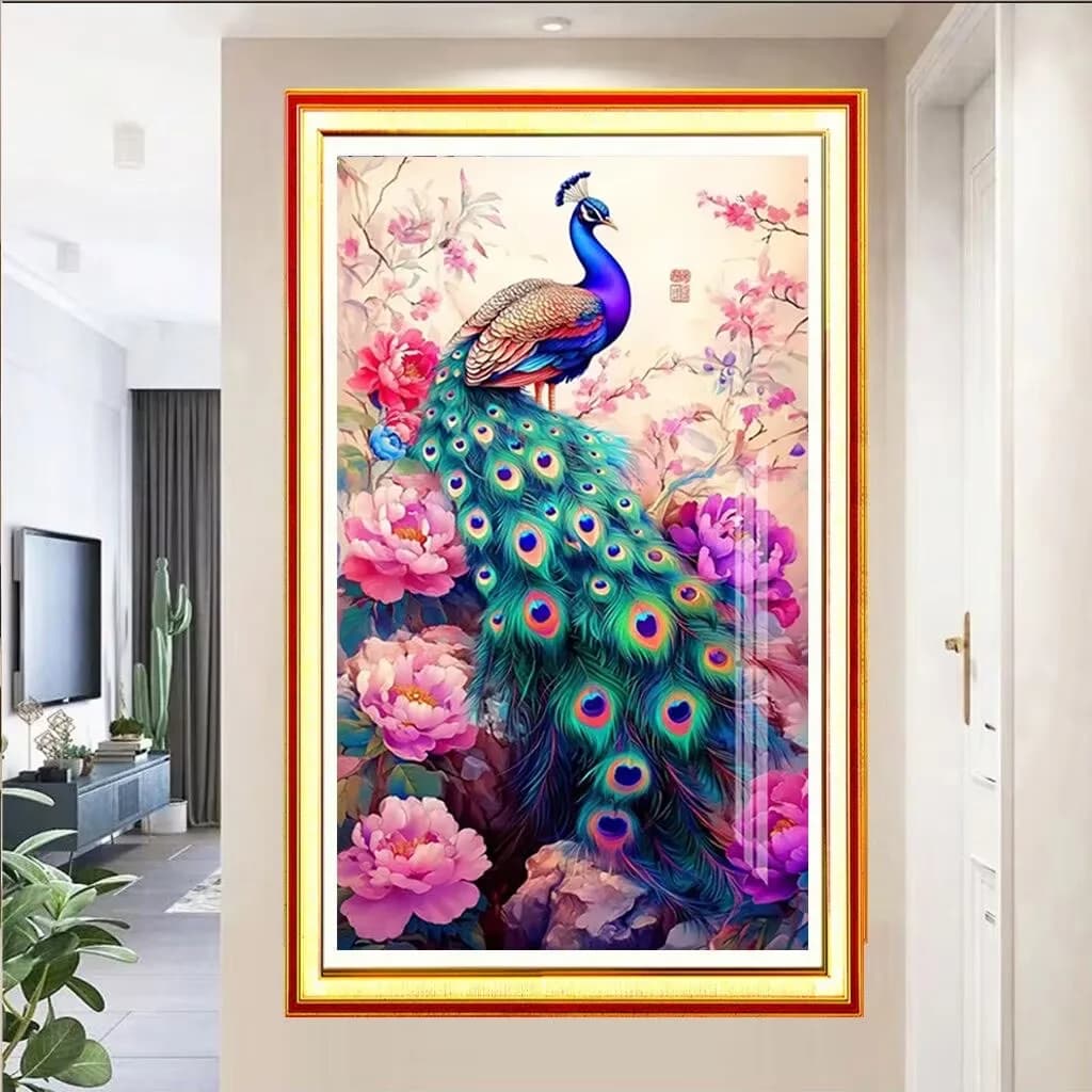 9ct 60x105cm Peacock Peony Cross Stitch Embroidery DIY Printed Kits Needlework Set Home Decor Crafts With Needles New