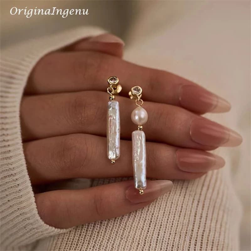 Orecchini di perle barocche organiche fatti a mano orecchini riempiti d'oro 14K appannamento resistere gioielli asimmetria gioielli da sposa da donna