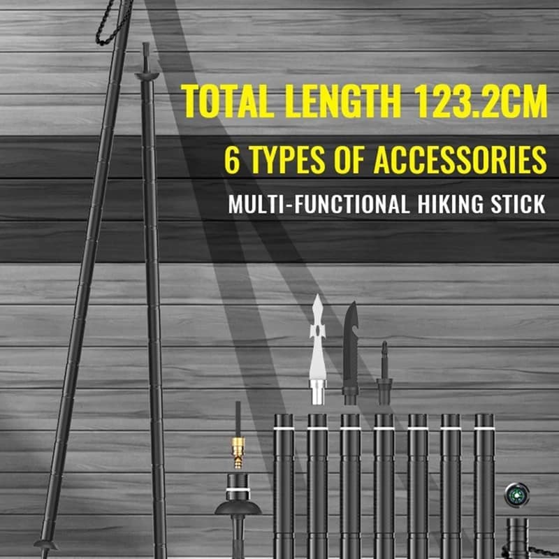 Foldable hiking stick, adjustable length aluminum walking stick, trekking staff with locking mechanism [AA74-AAA]