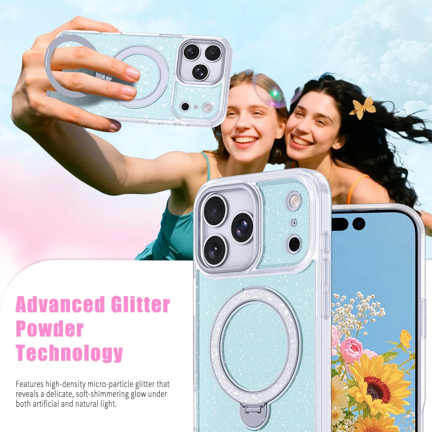 Custodia Protettiva Magnetica Polaris Glitter Design per iPhone 17 Pro Max e iPhone 16
