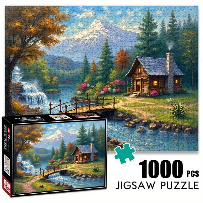Puzzle da 1000 pezzi per adulti - Cabina serena Paesaggio del lago di montagna Puzzle di carta premium, antigraffio e impermeabile, Chall