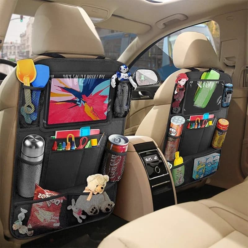 Organizer Laterale per Sedile Auto/Camion, Borsa Portaoggetti Sospesa Multitasca con Portabevande e Tasca a Rete