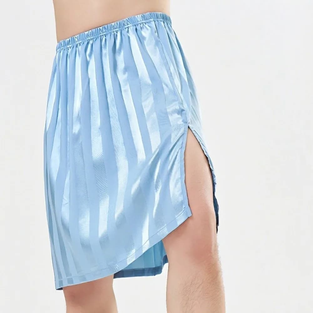 Pantaloncini da notte da uomo senza cavallo, in seta ghiaccio, con spacco laterale, senza intimo, per un comfort senza limiti