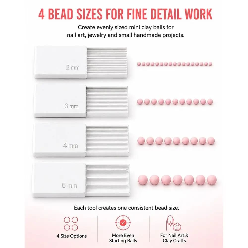 4PCS Precision Grooves Clay Ball Maker Smooth Rolling 3D Printed Nail Art Bead Roller Reusable 2/3/4/5mm Bead Making Tool