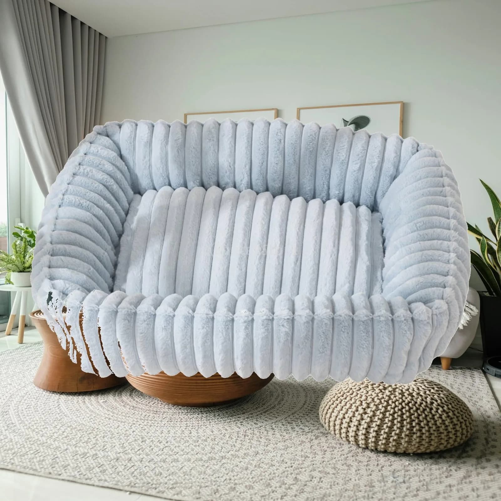 Luxurious Pet Bed Warm Corduroy Pet Bed Cat Couch Fuzzy Supportive for Dogs, Living Room, Bedroom
