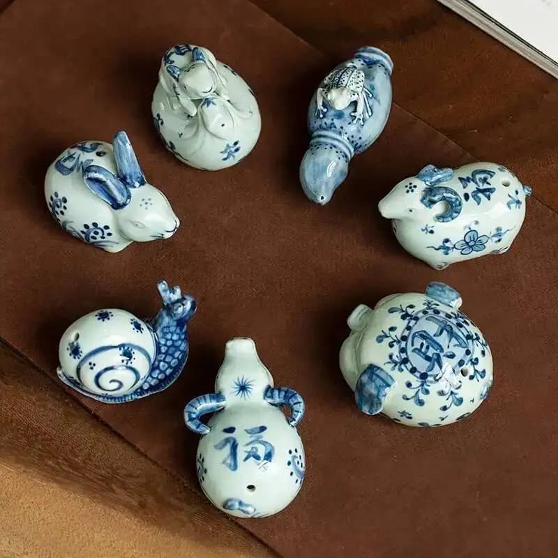 Blu e bianco dodici zodiaco piccole decorazioni studio calligrafia gocce d'acqua vaso decorazioni da tavolo in ceramica dipinte a mano