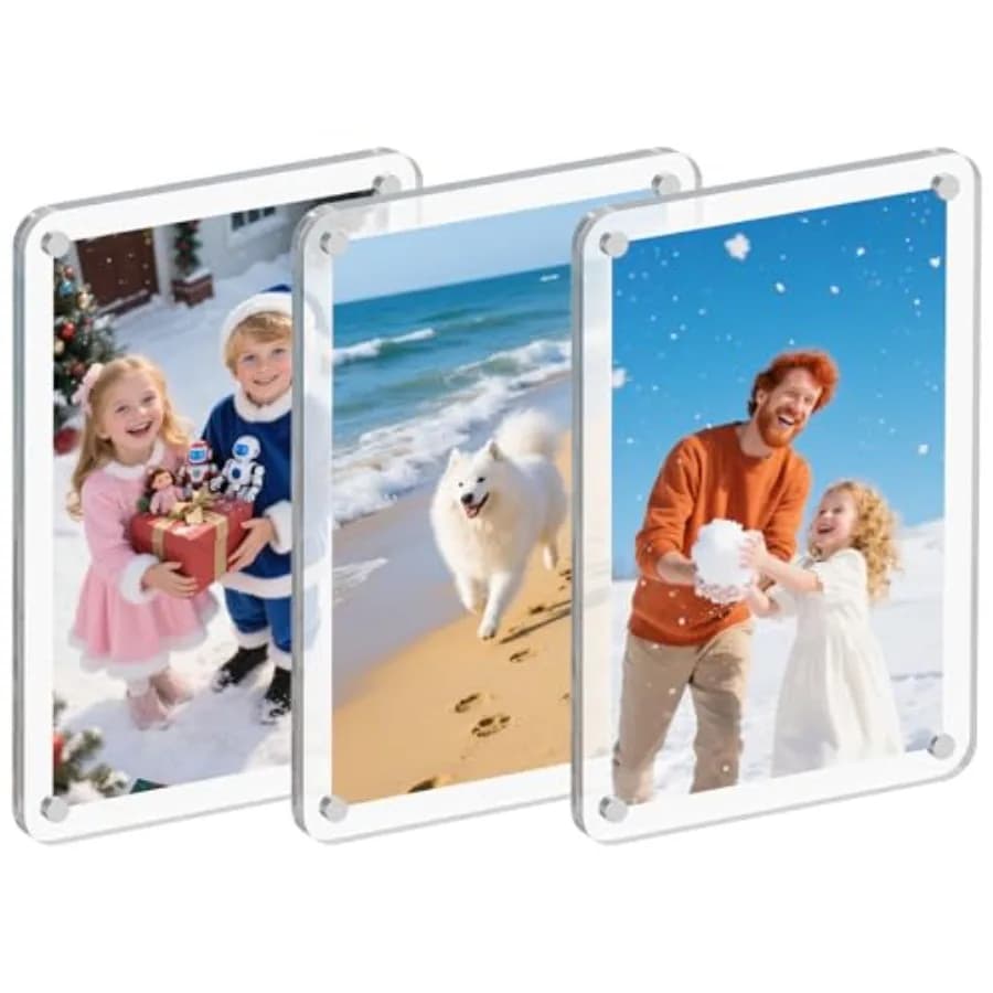 Magnetic Picture Frame for Fridge, Photo Frame for Refrigerator, Double Sided Clear Photo Frame, Acrylic Picture Magnet Frame f