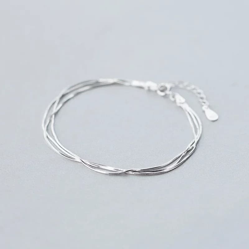 Braccialetti a Strati Semplici per Donne, Gioielli in Argento 925 Stile Coreano, Bracciale in Argento Sterling 925 di Tendenza