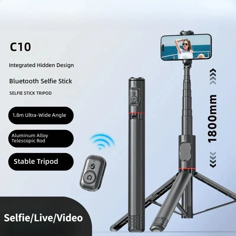 Bastone per selfie Bluetooth mobile con treppiede integrato nascosto e telecomando wireless Bluetooth compatibile e rimovibile