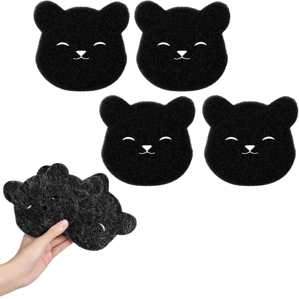 Reusable Pet Hair Remover Sponge for Washing Machine Laundry Cat Dog Fur Catcher Double-Sided Lint Roller Washable Black Bear