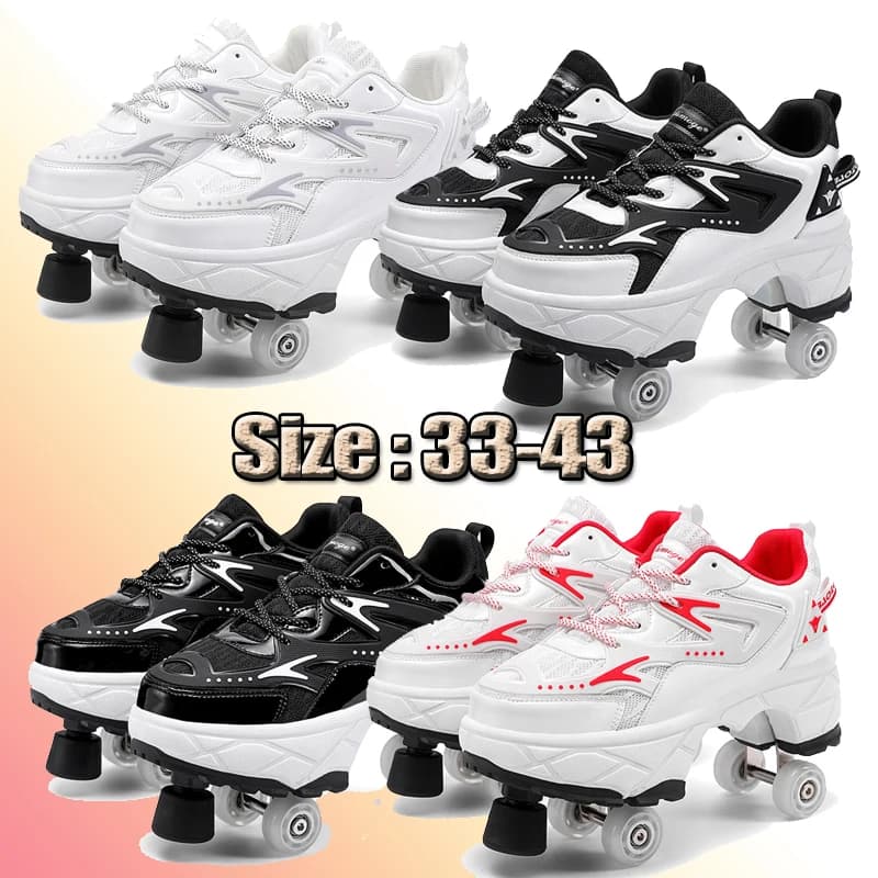 Scarpe da pattinaggio per bambini Casual Parkour staccabili 4 ruote da corsa Ragazzi Ragazze Moda Bambini Deformazione Scarpe da pattinaggio all'aperto