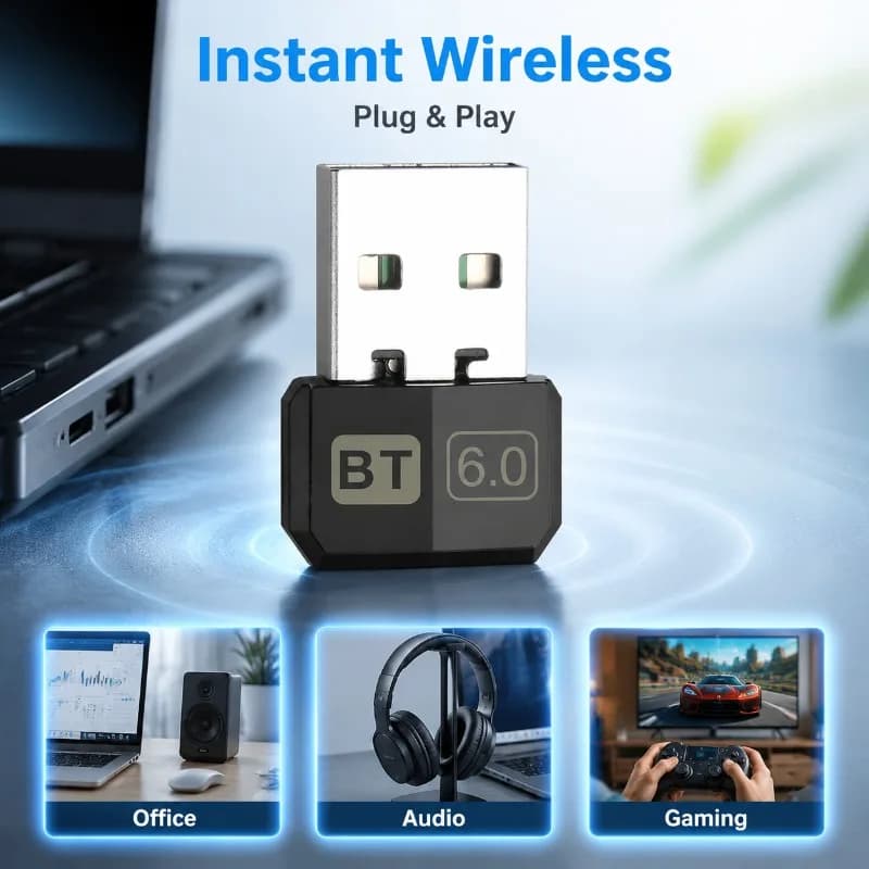 USB Bluetooth 6.0 Dongle Works As Dual-function Wireless Transmitter Receiver with Driver-free Plug-and-play Setup Compact