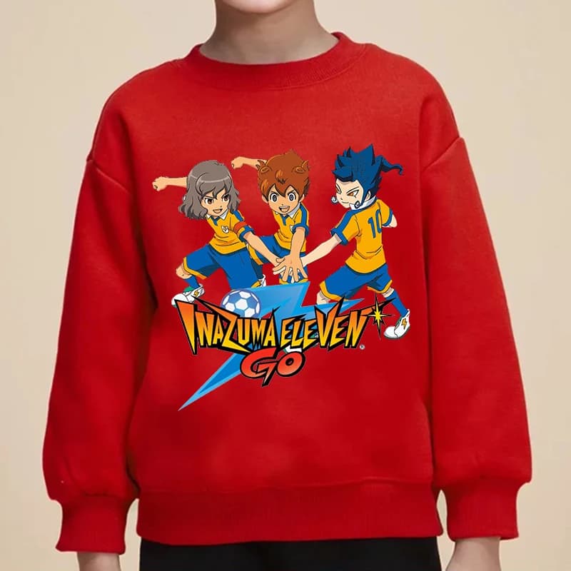 Inazuma Eleven Go Cartoon Print Felpe per bambini Girocollo Top Ragazzi Ragazze Manica lunga Pullover casual Felpa con cappuccio per bambini autunnali