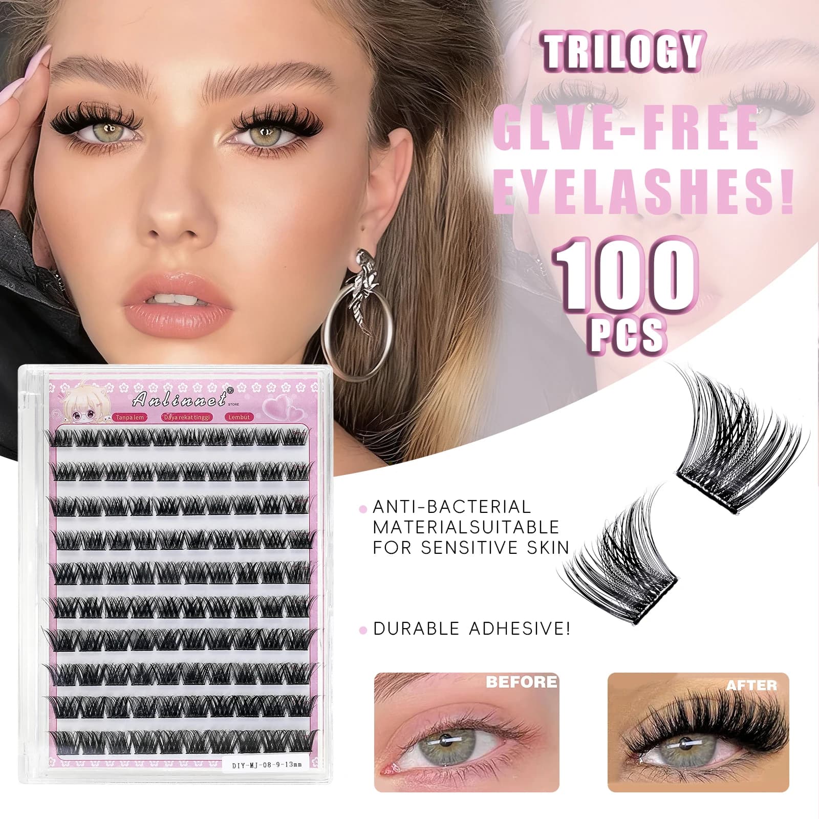W 9-13mm Shaped Knit Extension Kit Fa-da-te 100/140 W 9-13mm Simple Application in 3 Passes Voluminous Eyelashes for Daily Use by Girls