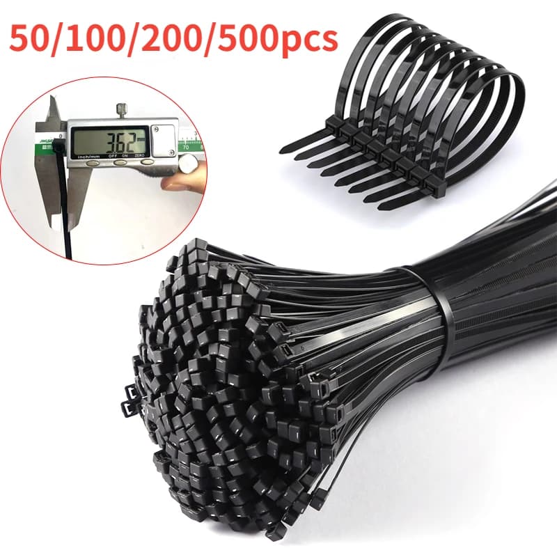 50/100/500 pz Fascetta in nylon di plastica autobloccante nera 5X300 fascetta per cavi anello di fissaggio fascetta per cavi zip avvolge cinghia fascetta in nylon set 3X100