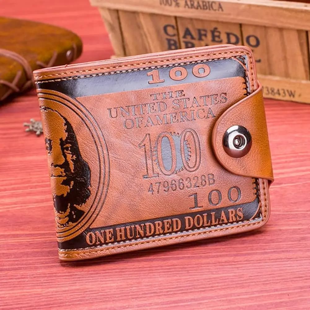 Men's Wallets Retro Dollar Pattern Hasp Male Leather Wallet Card Photo Holder Layer Fashion Large Capacity PU Men's Short Wallet
