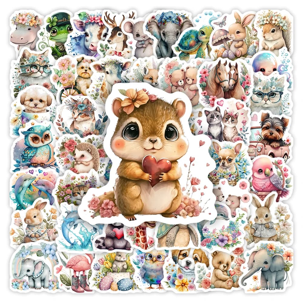 Cute Aesthetic Animal Stickers Kids DIY Toy Gift Decorative Graffiti Decal for Journal Scrapbook Laptop Phone Luggage Waterproof